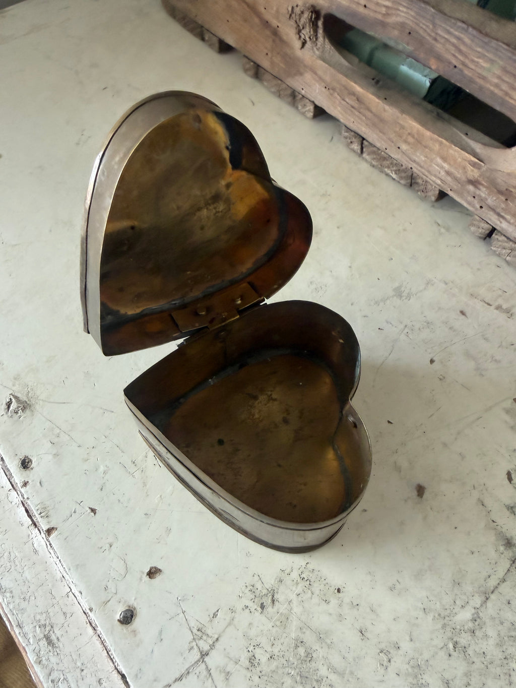 Vintage heart shaped brass trinket dish