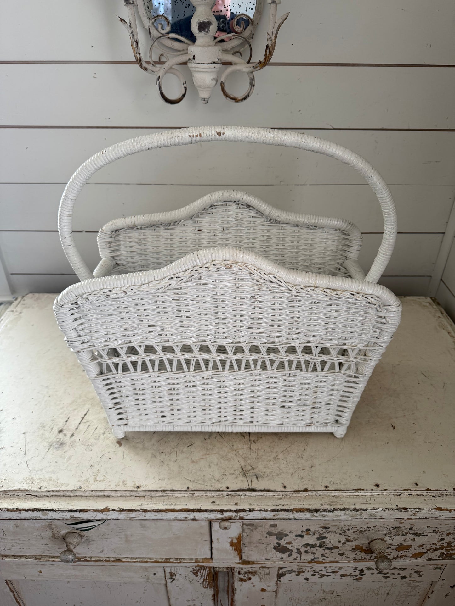 White Painted Whicker Magazine Rack