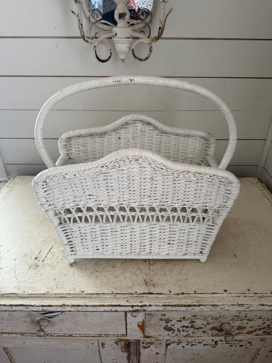 White Painted Whicker Magazine Rack