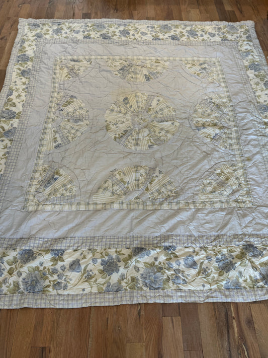 Handsewn blue and cream quilt originally from JCPenney’s 90x80” - has imperfections