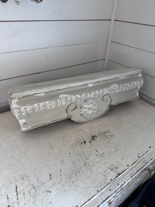 Pressed tin shelf with wood top -will be painted