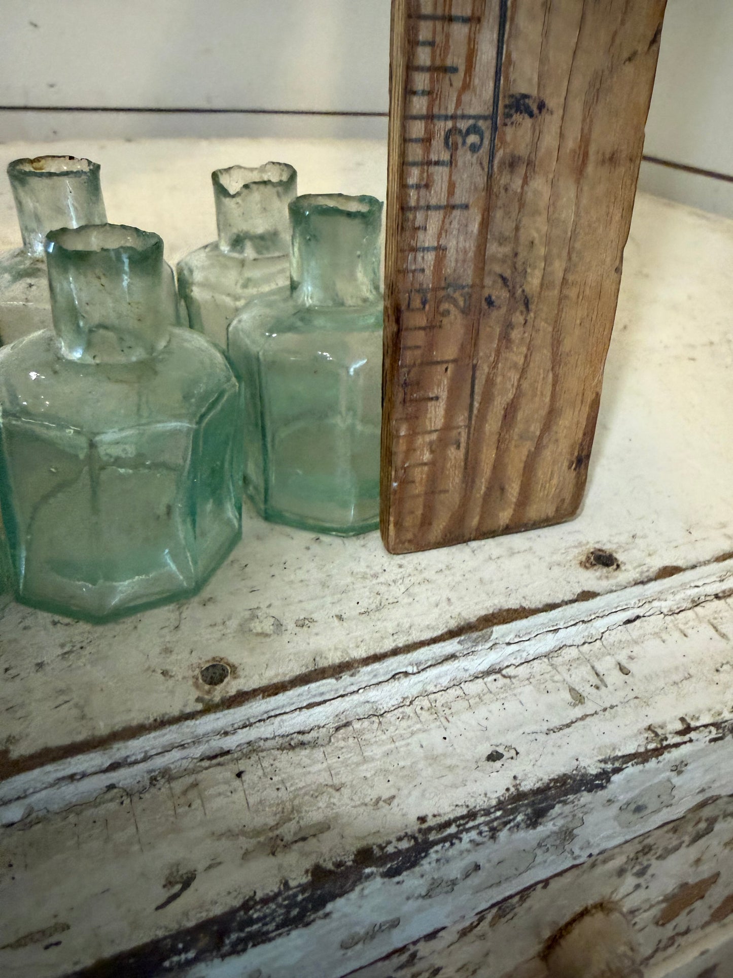 Antique Inkwell Green Hue Handcrafted Blown Glass Sheared Lip break away - sold individually picked at random