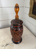 Vintage Carved Folk Art Floral Wooden Jar w/ Finial