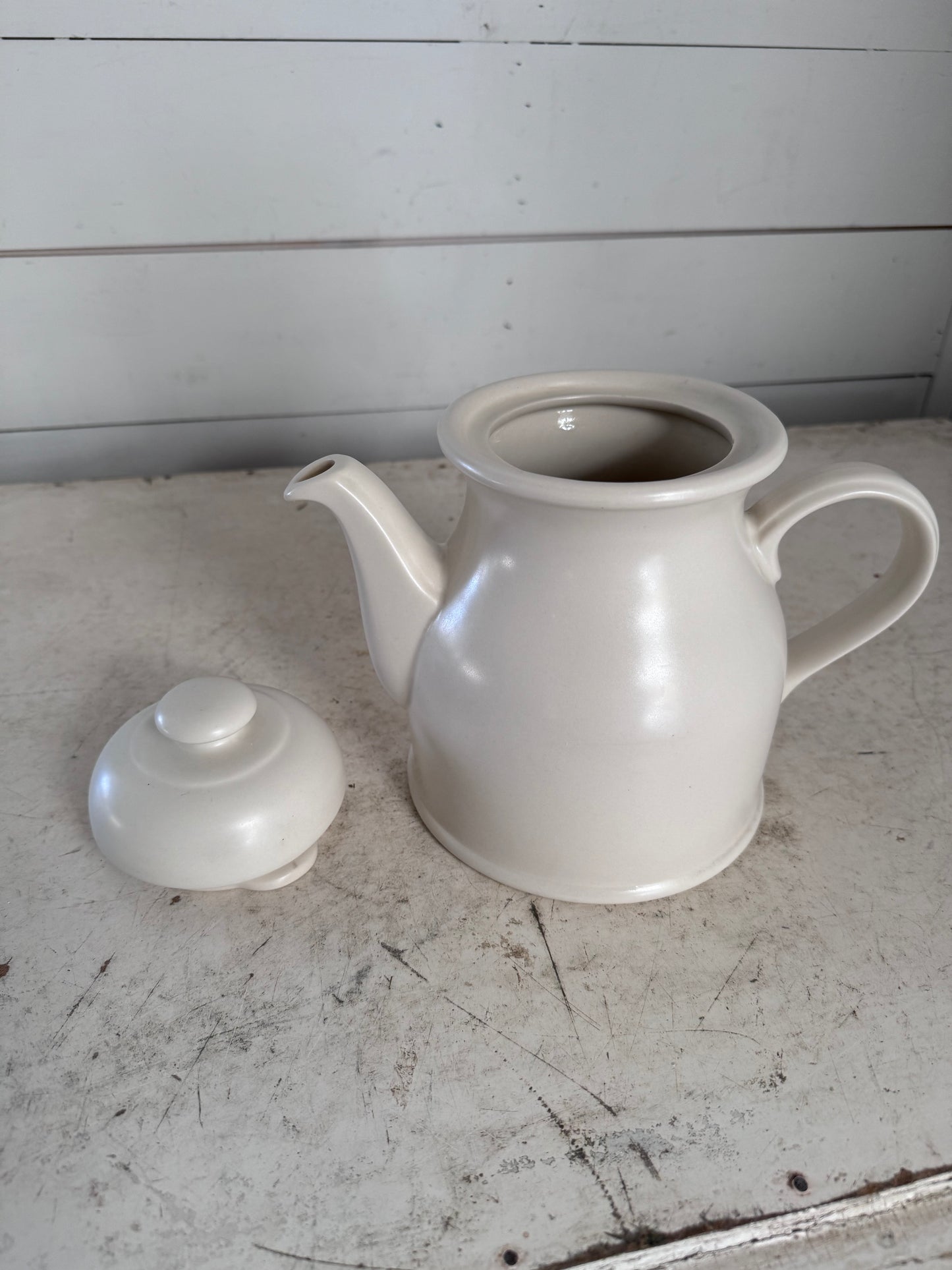 Mid Century Tea Pot Cream Stoneware