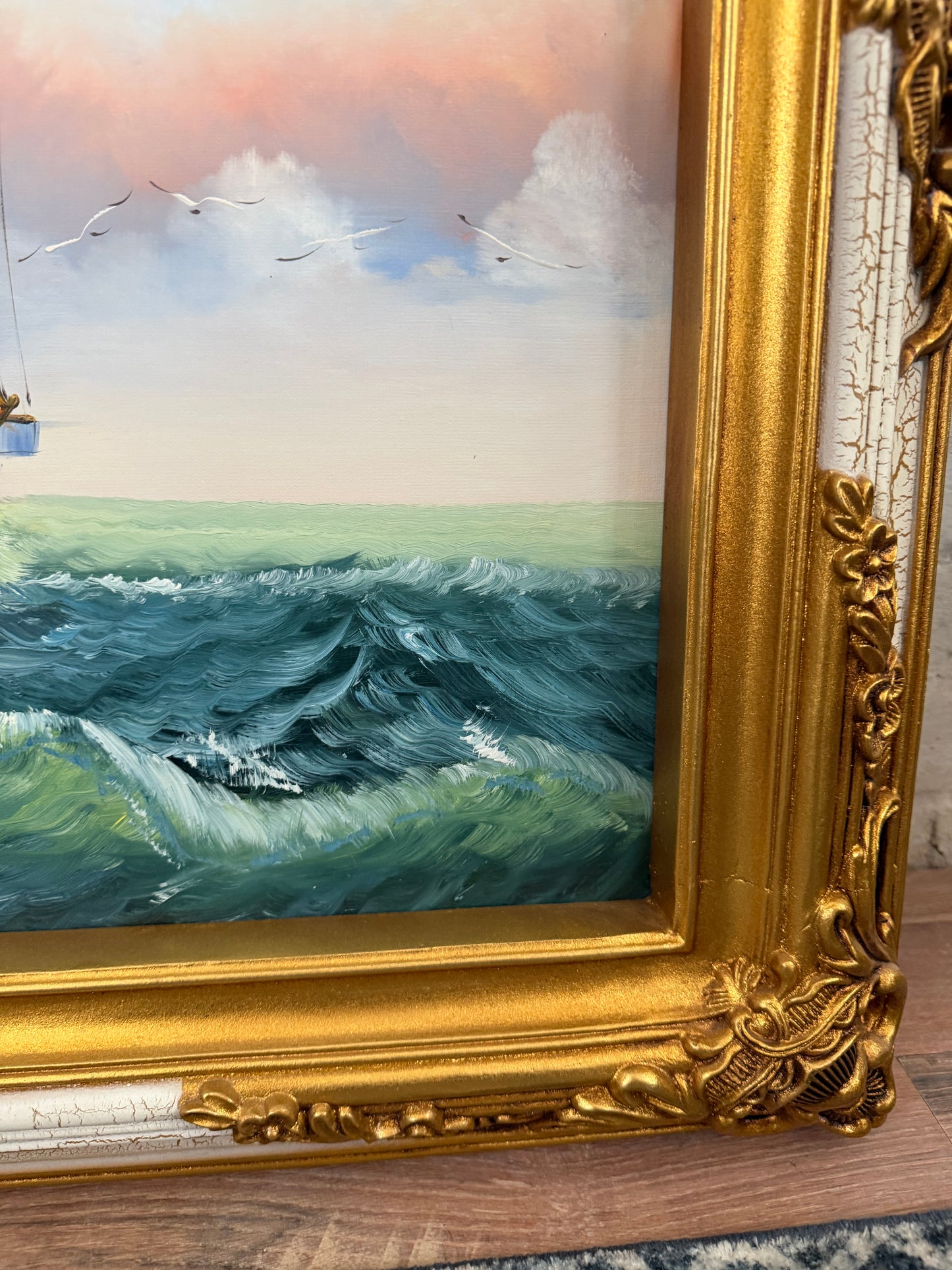 Original Ship Oil Painting in Frame