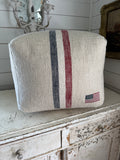 Pottery Barn American Flag Patriotic Grain Sack Pouf
