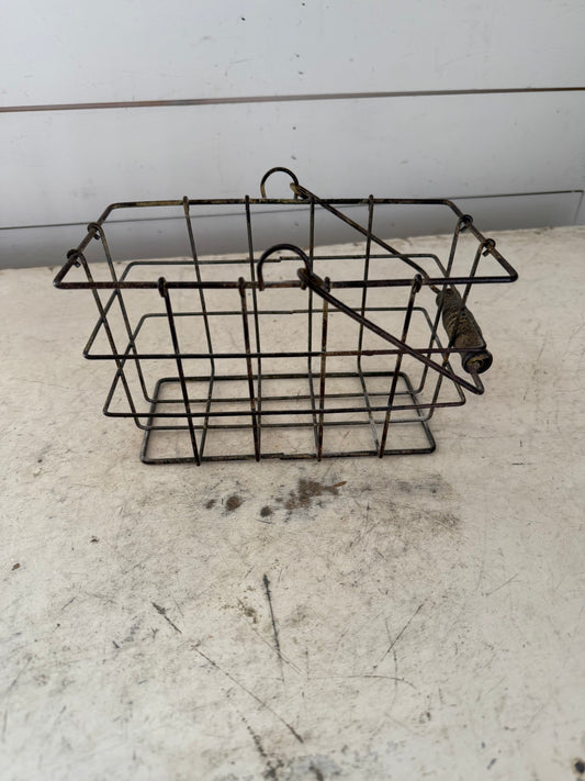 Small rectangle wire basket with wood handle