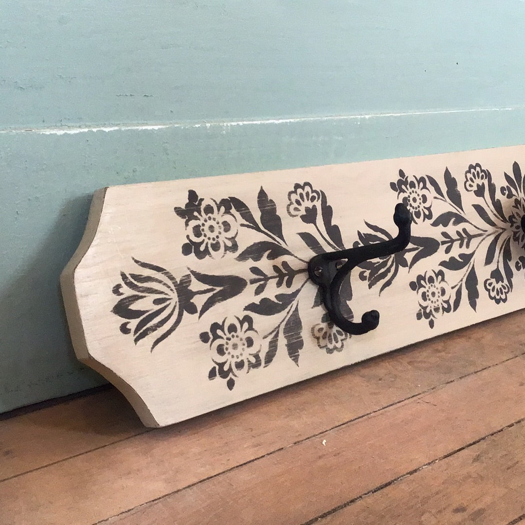 Folk Style Coat Rack Hand Painted and Stenciled