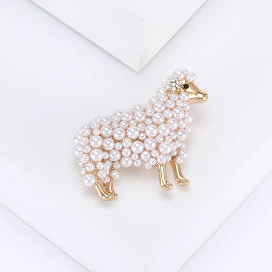 Pearl Sheep Brooches, Elegant Lamb Animal Pin