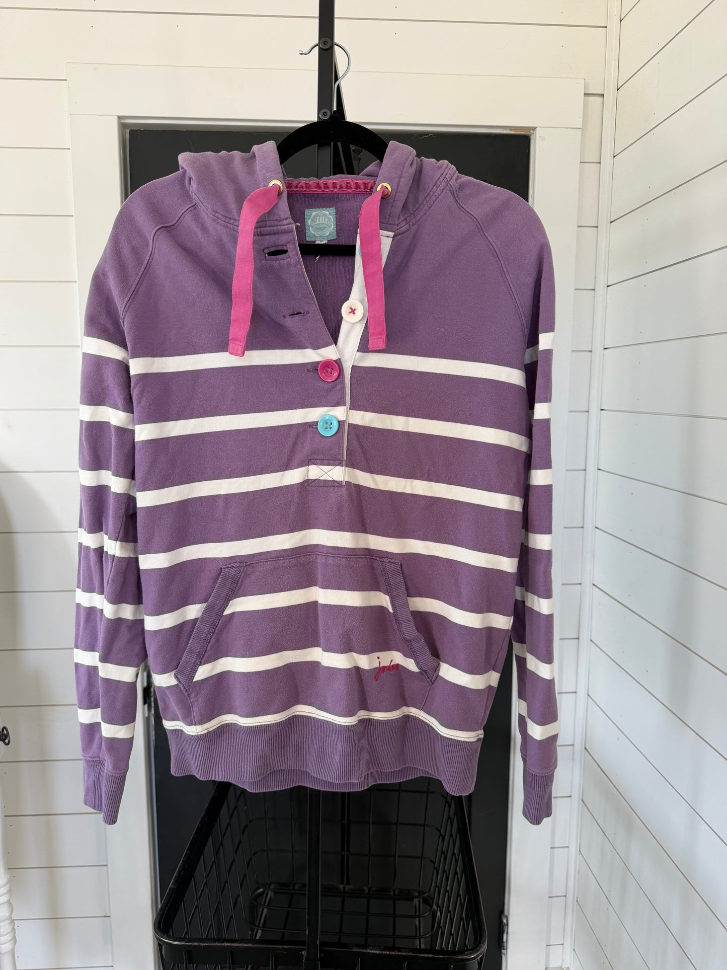 Purple and White Hooded Joules Rugby stripe top - US 8 small