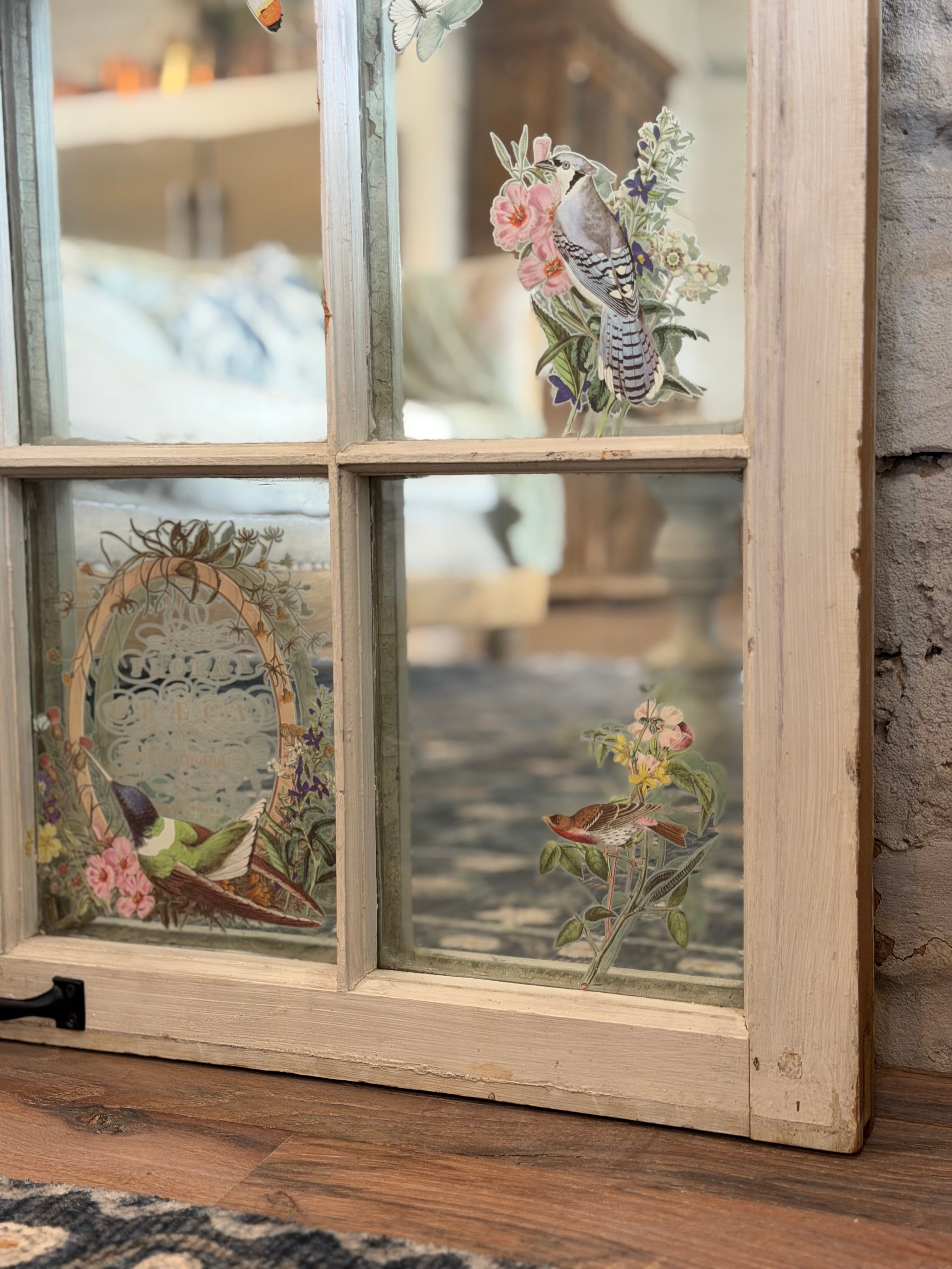 Window with old glass and mirror behind