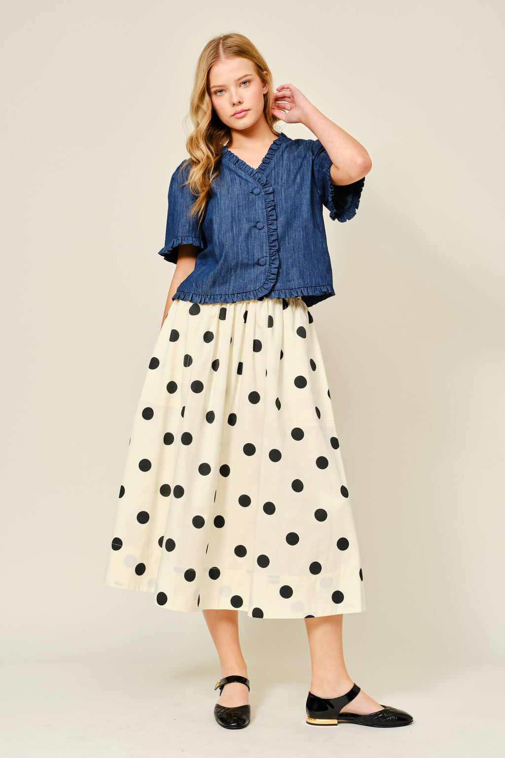 Dot Print Midi Full Skirts