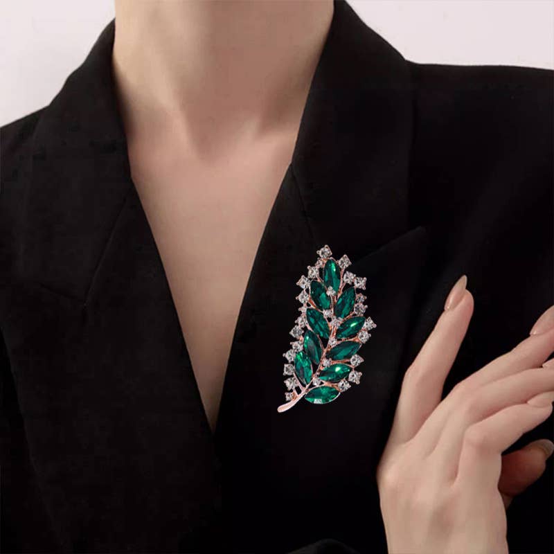 Chic Colorful Crystal Rhinestone Leaf Brooch