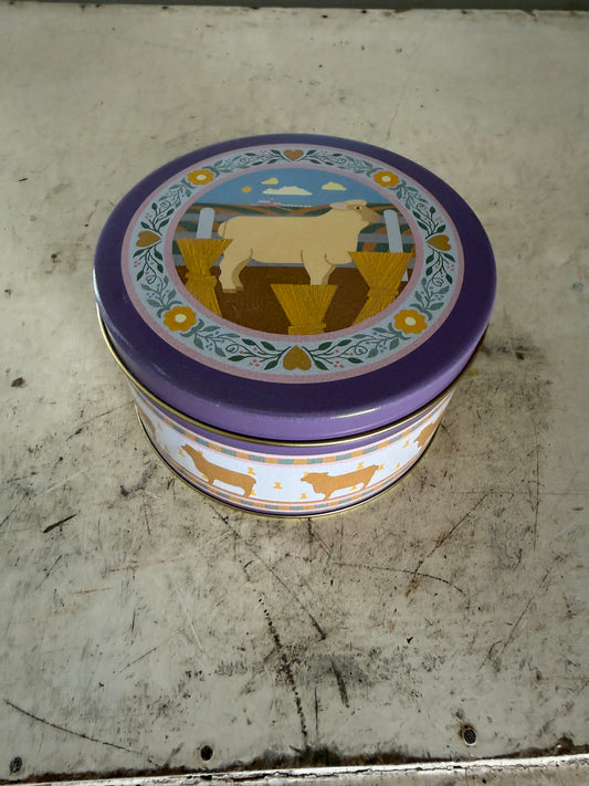 Vintage Round Tin with Sheep in the Haystacks Image