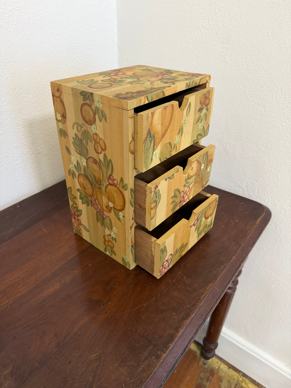Hand Pained Wood Box With 3 Drawers