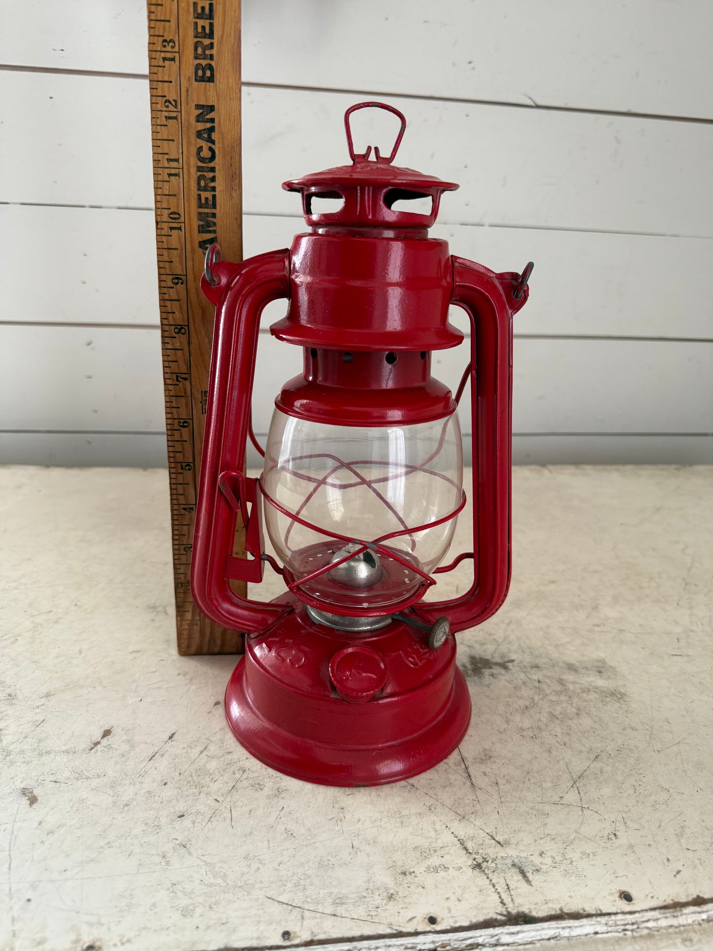 Vintage glass globe Red hurricane kerosene lamp