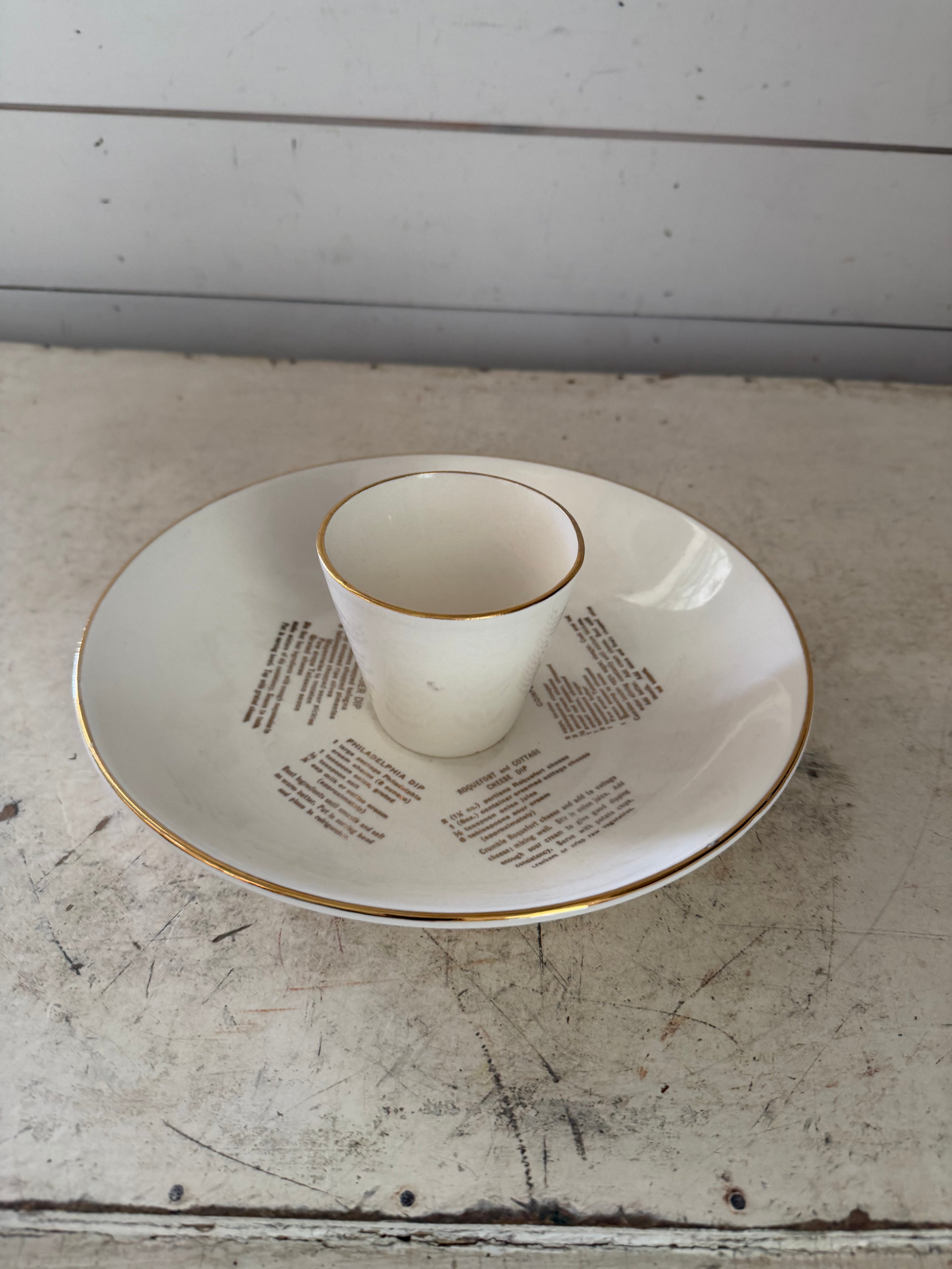 Vintage Carteret China Company 22k gold-trimmed chip and dip appetizer tray