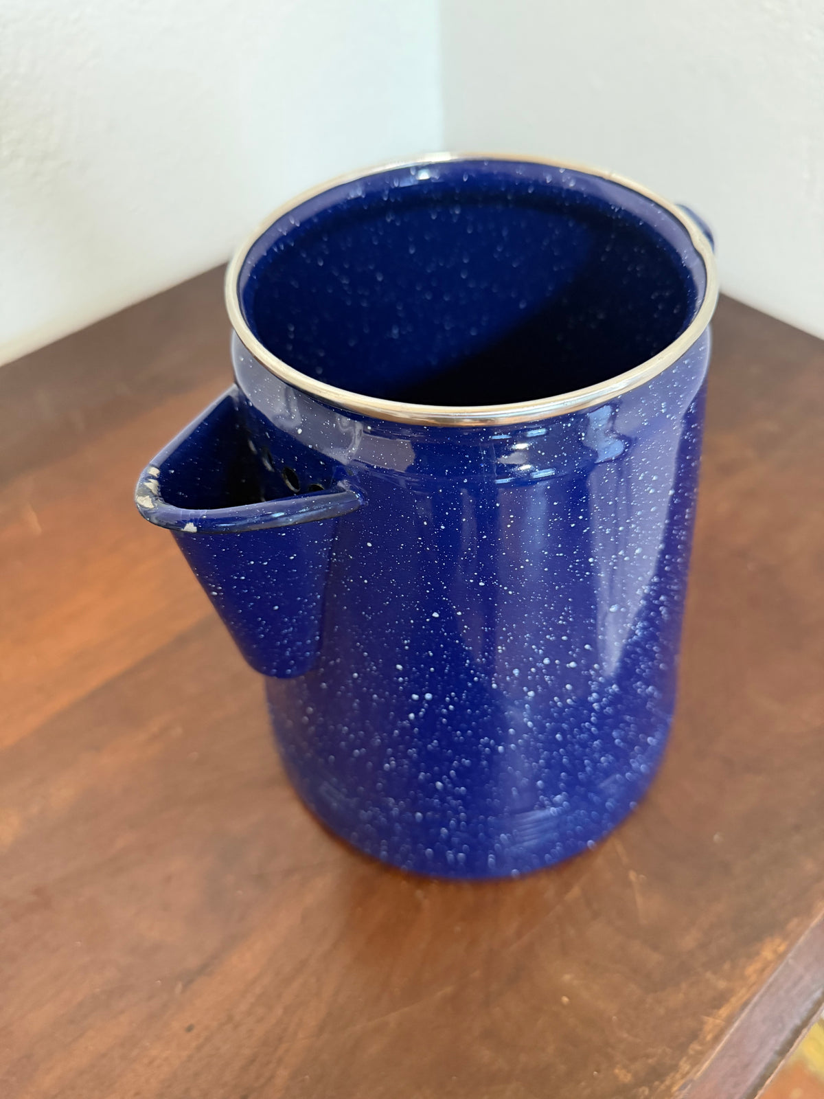 Vintage Blue Enamel Pot - Missing Lid