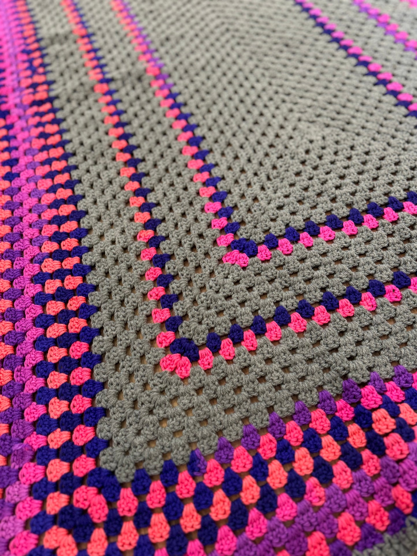 Gray, Violet & Hot Pink Afghan - 36x60”