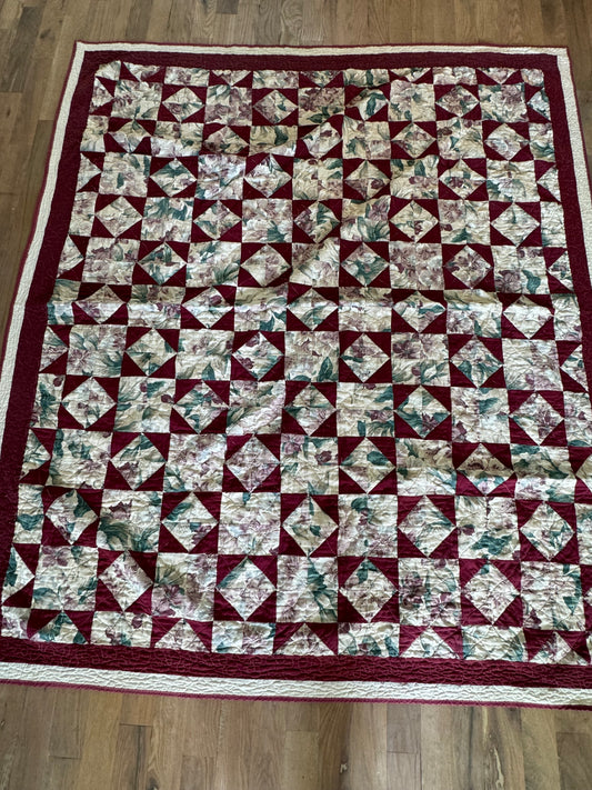 Burgandy and Cream Quilt - has some seam rips