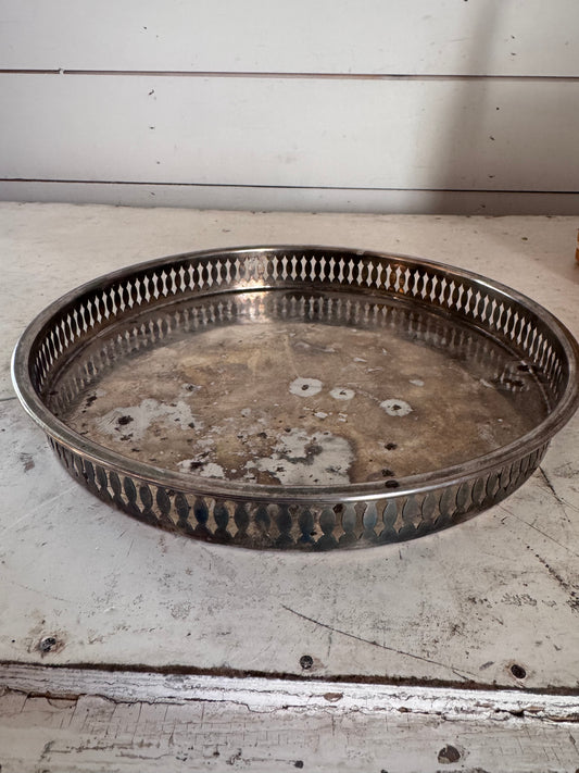 Tarnished Silver Tray with round gallery rim