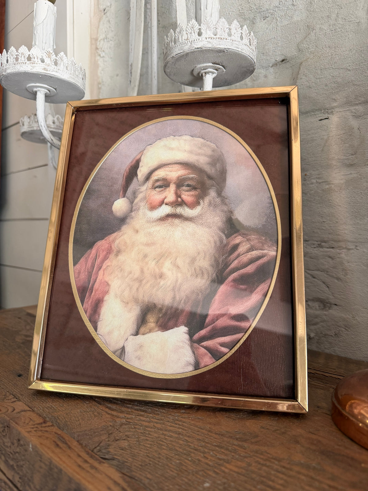 8 x 10 brass frame Santa art