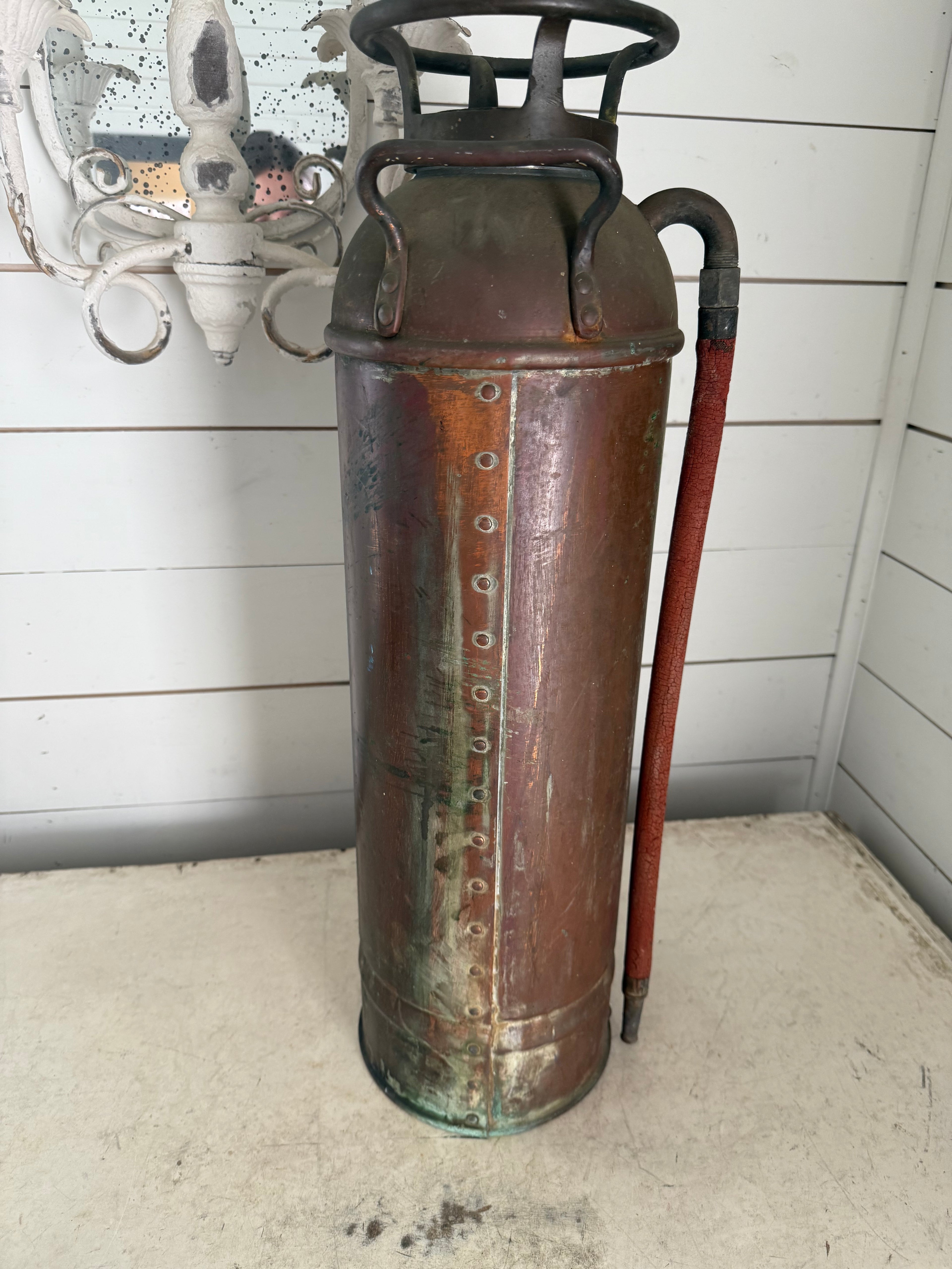 Vulcan Early 20th Century Brass and Copper Fire Extinguisher will get polished