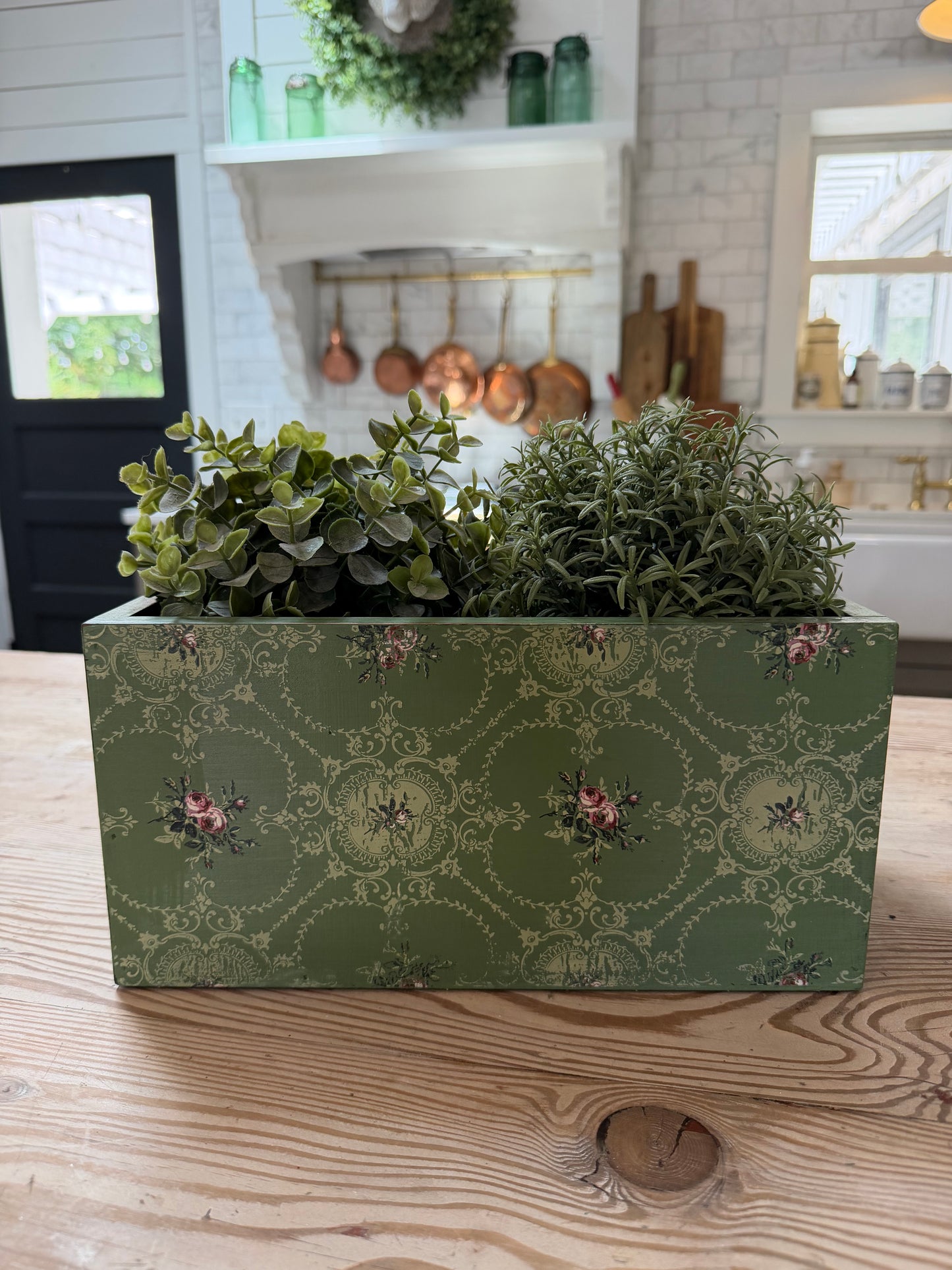 Floral Inlay Wood Box greenery not included