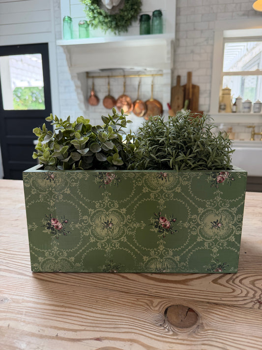 Floral Inlay Wood Box greenery not included
