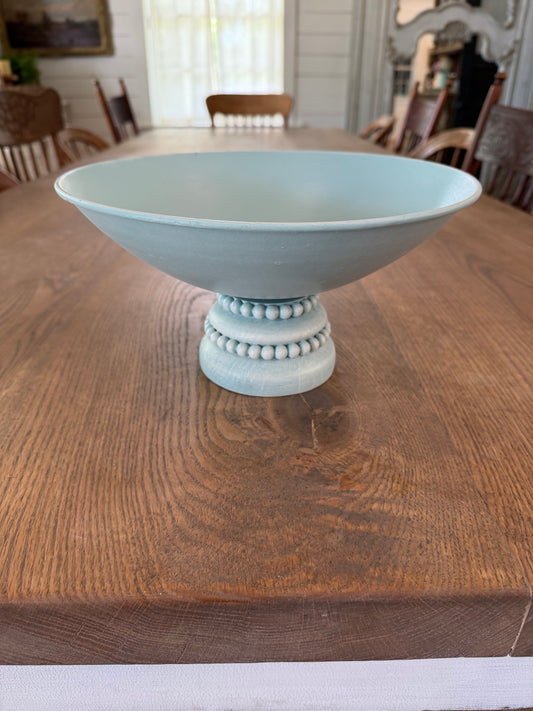 Pedestal bowl with Beaded Pedestal Painted in a green blue mix