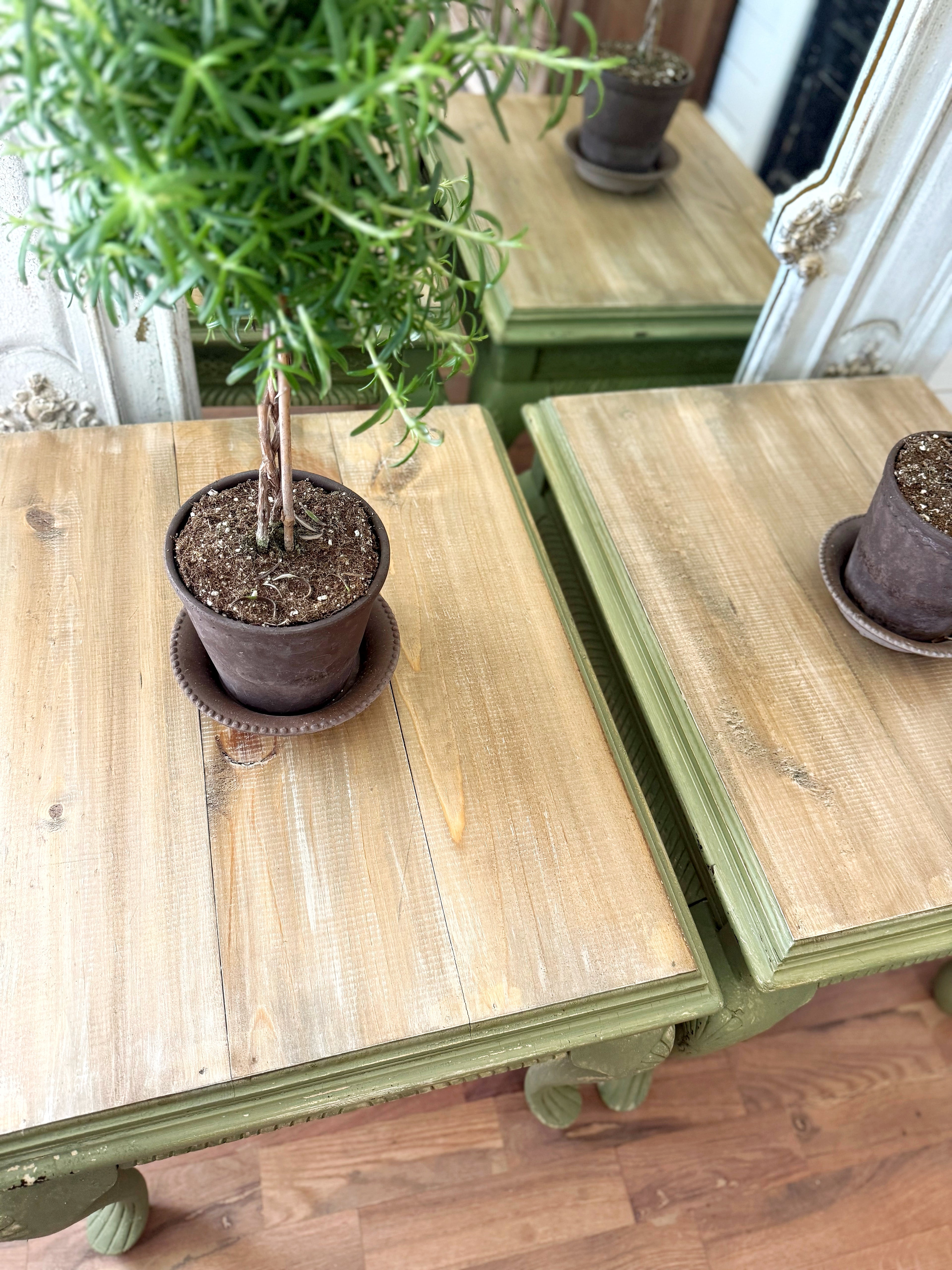 French Country Cottage Hand Painted Solid Wood Side Table Set