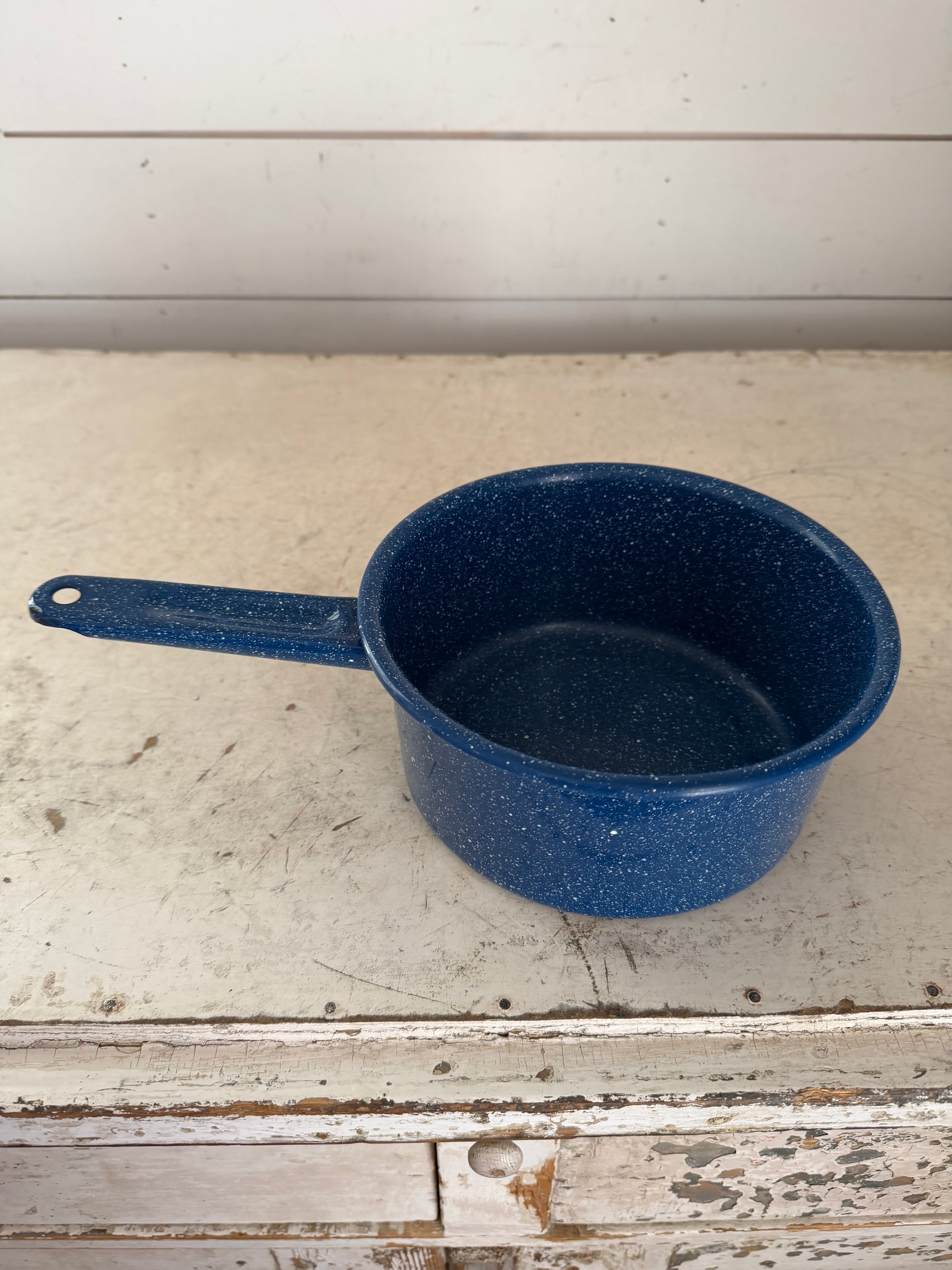 Blue Speckled Enamel Saucepan
