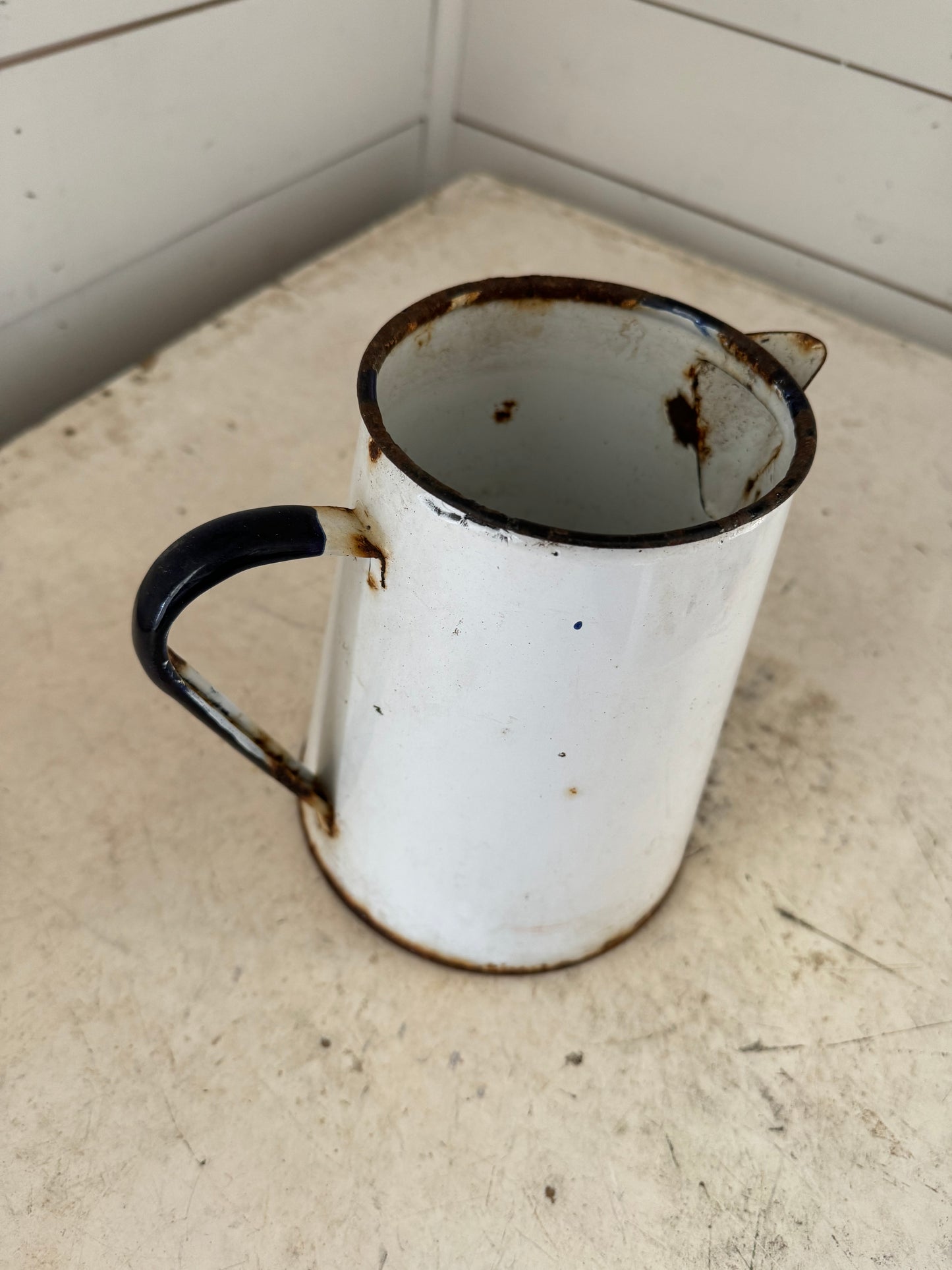 French Enamel Blue & white pitcher