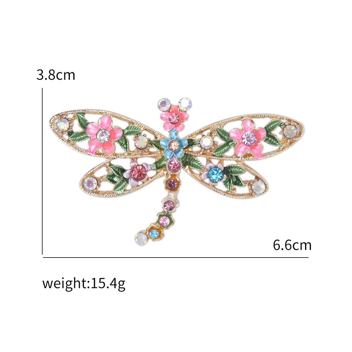 Floral Dragonfly Brooch, Colorful Rhinestone Insect Pin