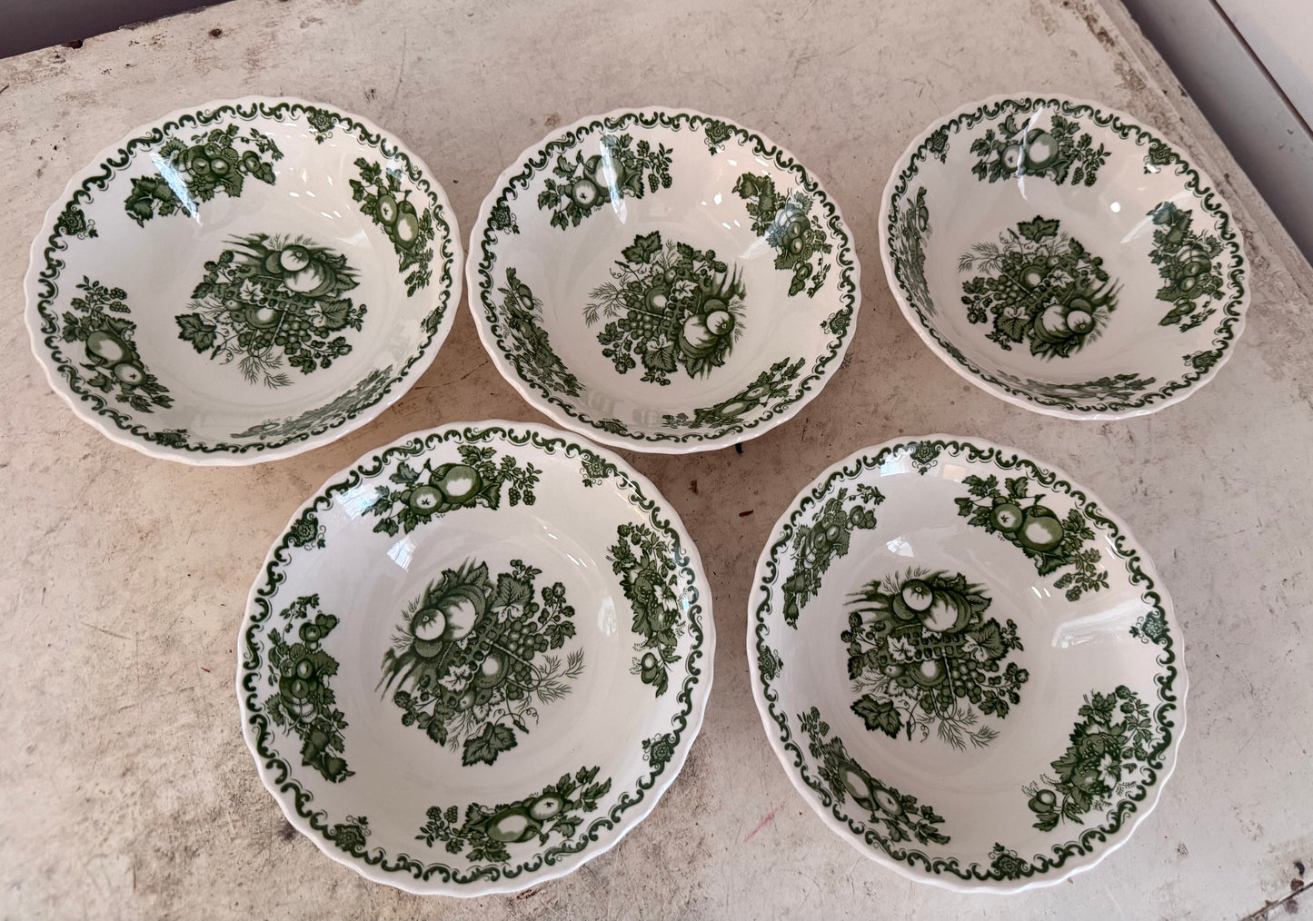 MASONS FRUIT BASKET I Ironstone Green Transferware l Rimmed Soup Bowl 6” l Made in England l Staffordshire sold individually