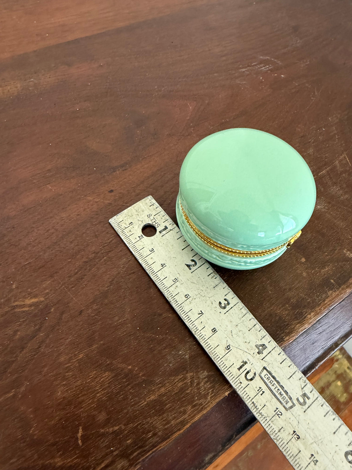Light Green Ceramic Macaron-shaped Hinged Trinket Box