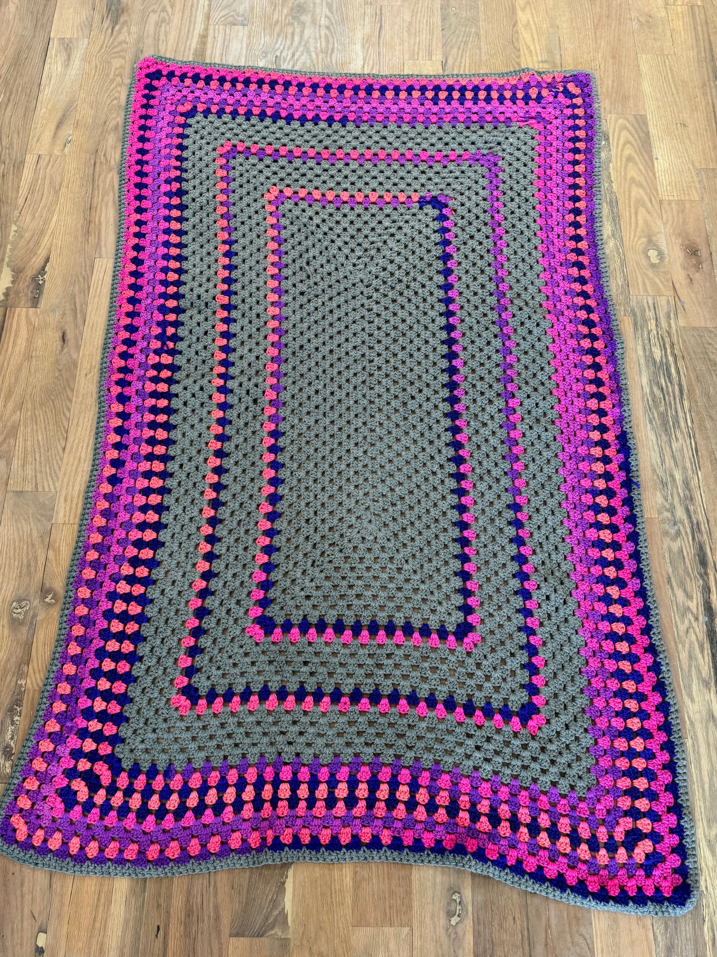 Gray, Violet & Hot Pink Afghan - 36x60”