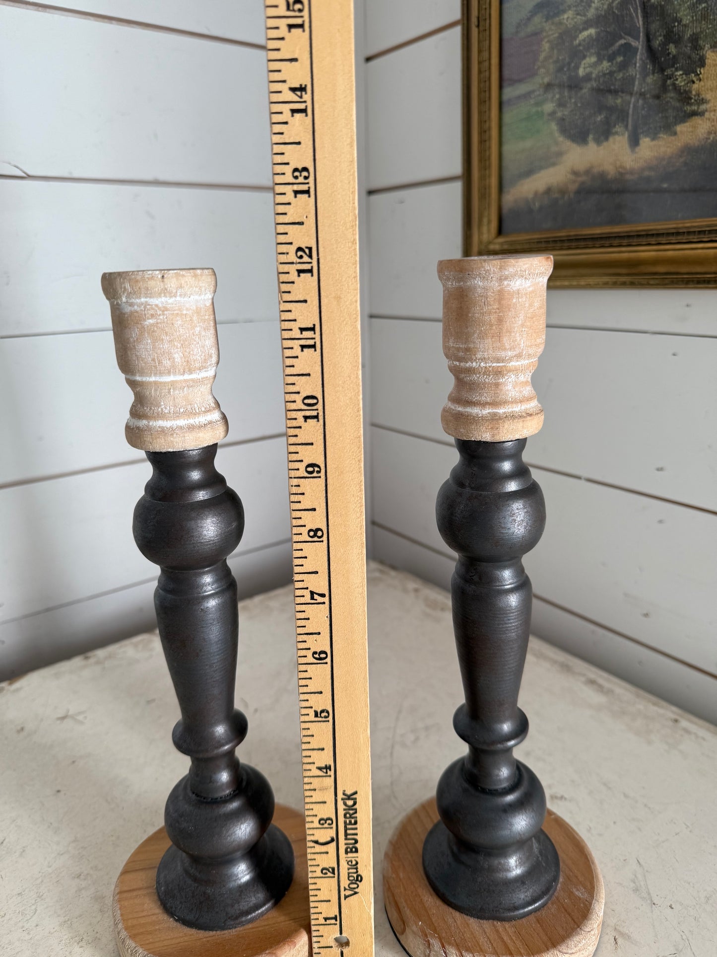 2 toned Wood Candlesticks set of 2