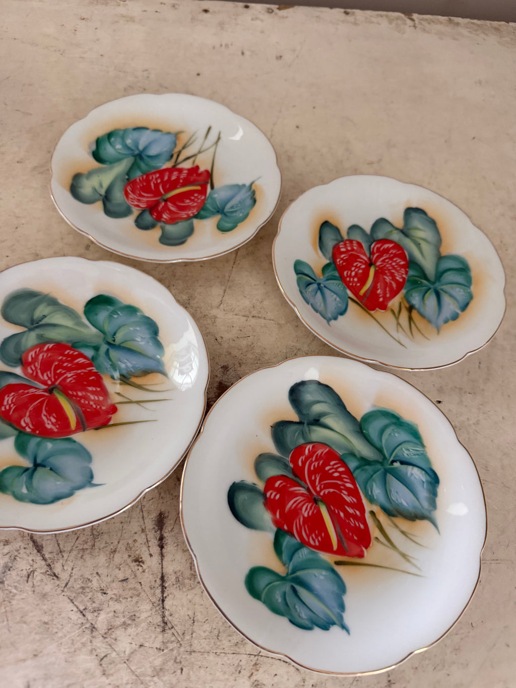 Vintage Anthurium Hawaii Cup And Saucer - sold individually picked at random hand painted
