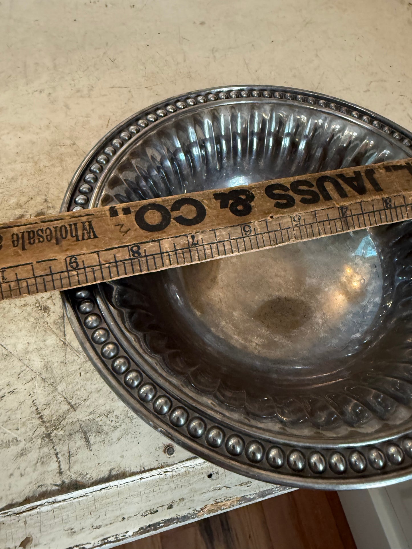 Wilton Armetale Pewter Flutes and Pearls Round Salad Serving Bowl 9”