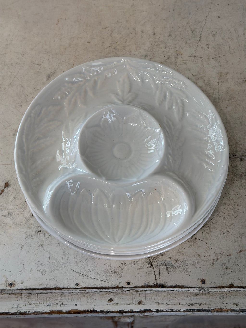 Vintage California Pottery White ceramic artichoke serving plate - Has Flea bite chips - SOLD INDIVIDUALLY