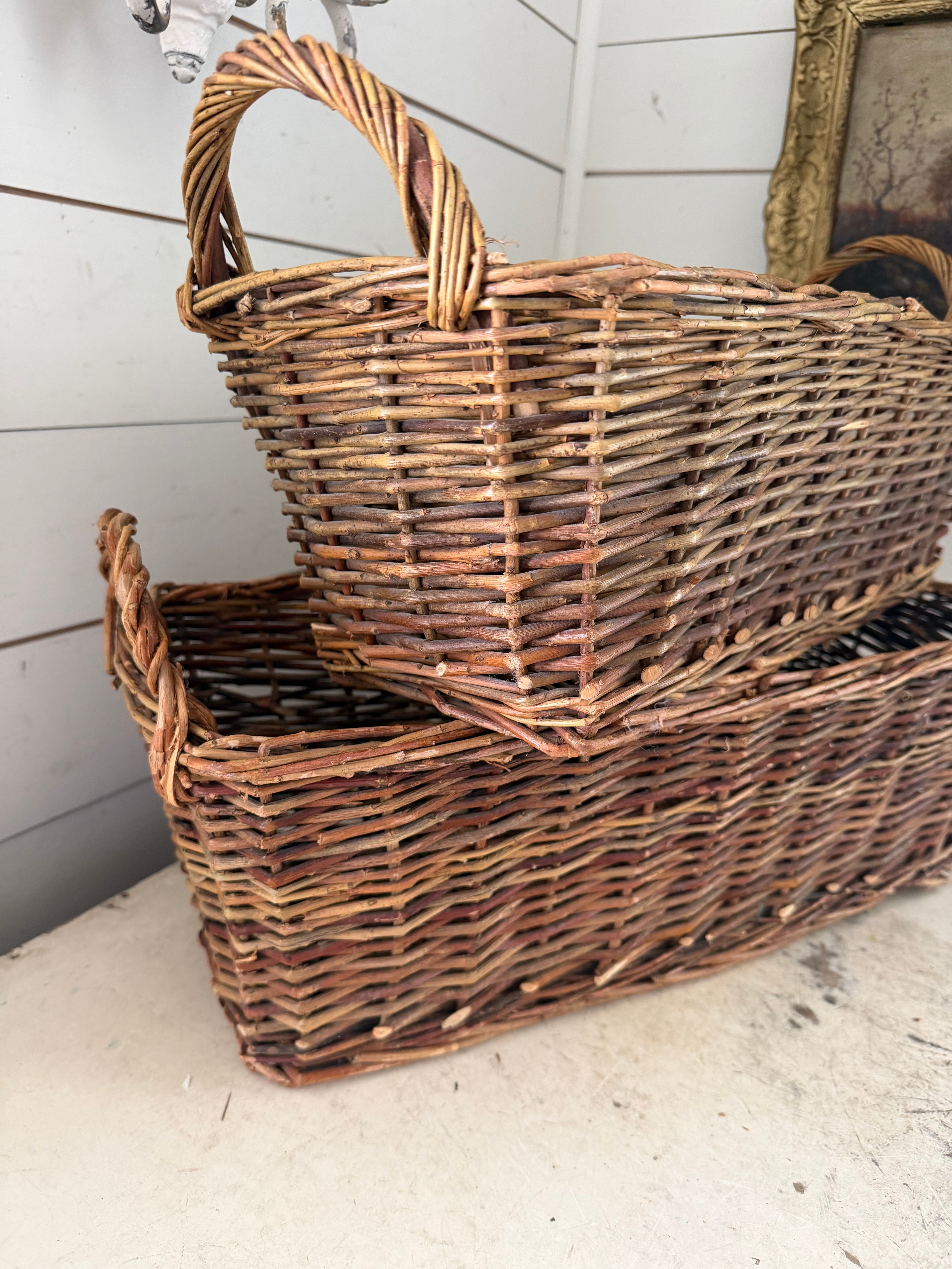 Long wicker bread basket with handles sold individually