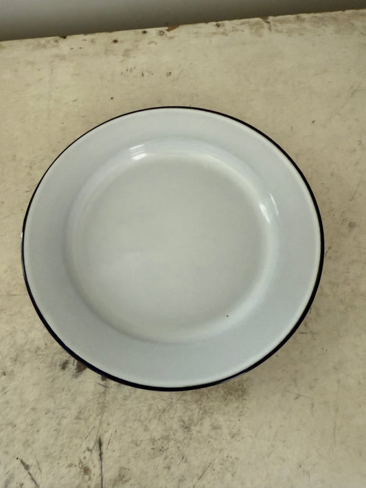 White enamel plate with navy edge sold individually