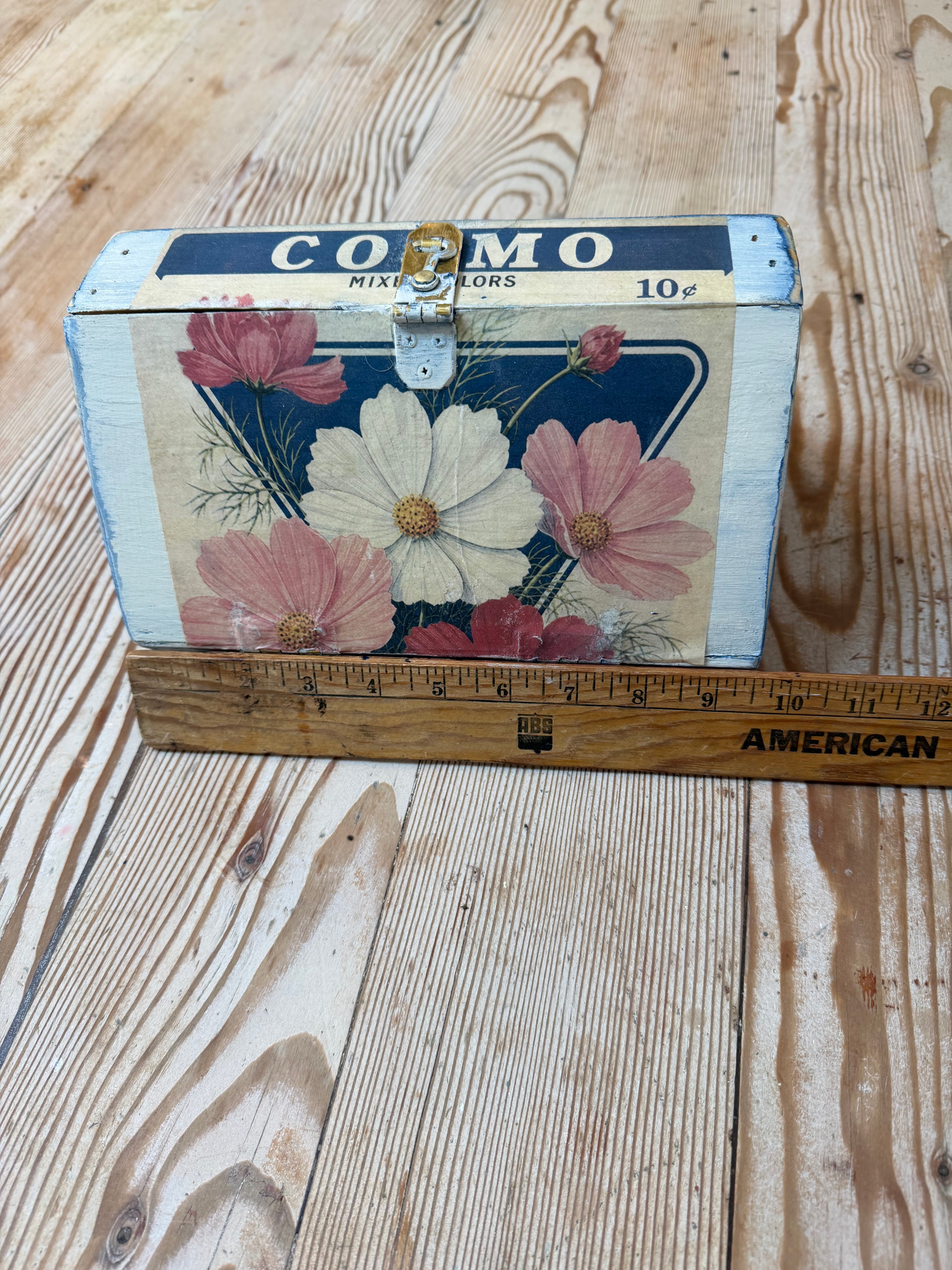 Medium Size Trinket Box with JRV Cosmo Floral Rice Paper Découpage