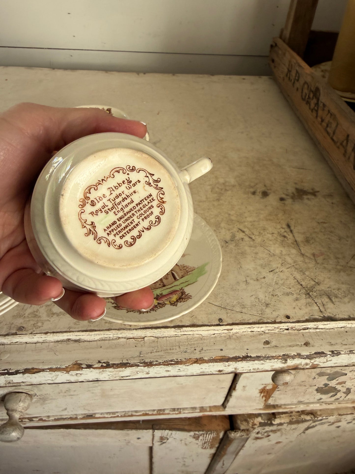 Vintage Royal Tudor Ware Olde Abbey Teacup & Saucer & small plates sold individually