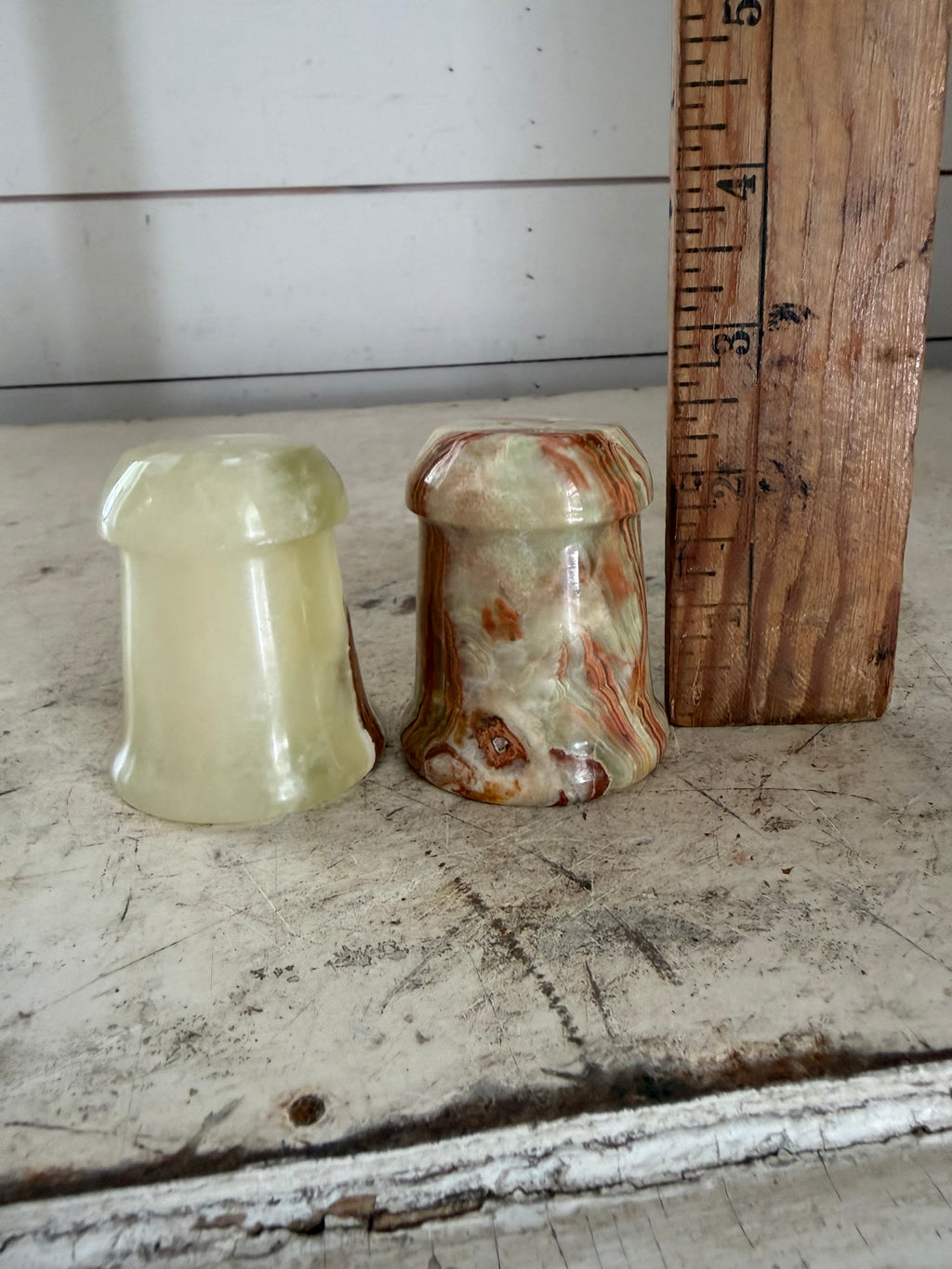 Vintage marbled stone, salt & pepper shaker