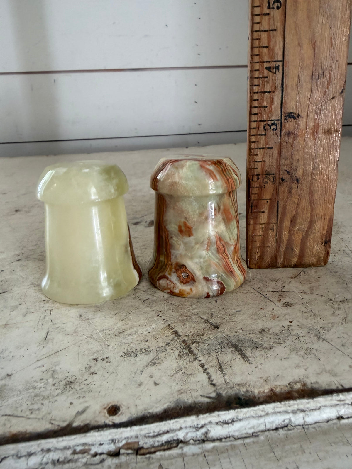 Vintage marbled stone, salt & pepper shaker