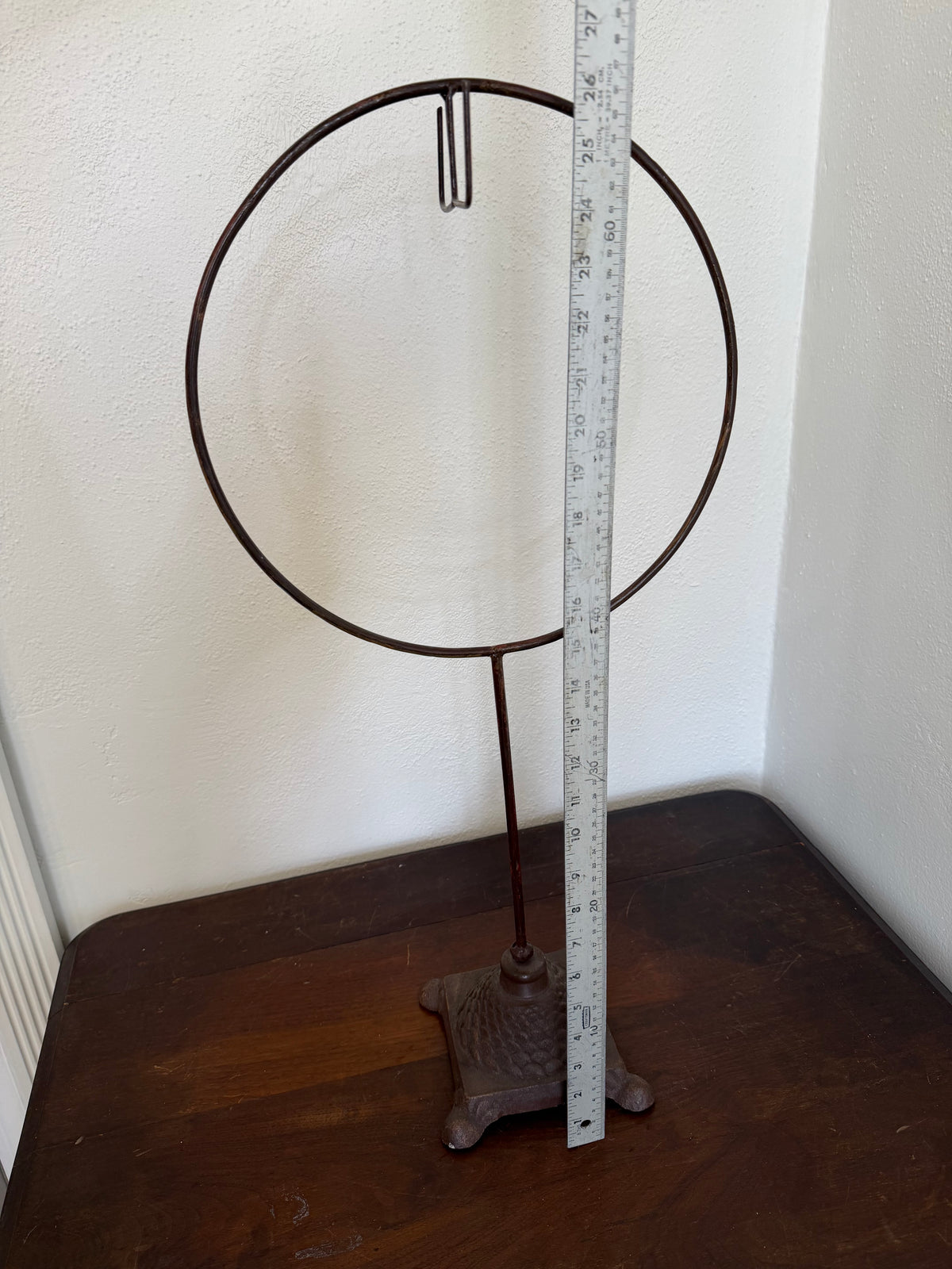Cast Iron Base Wreath Display with hook on two sides