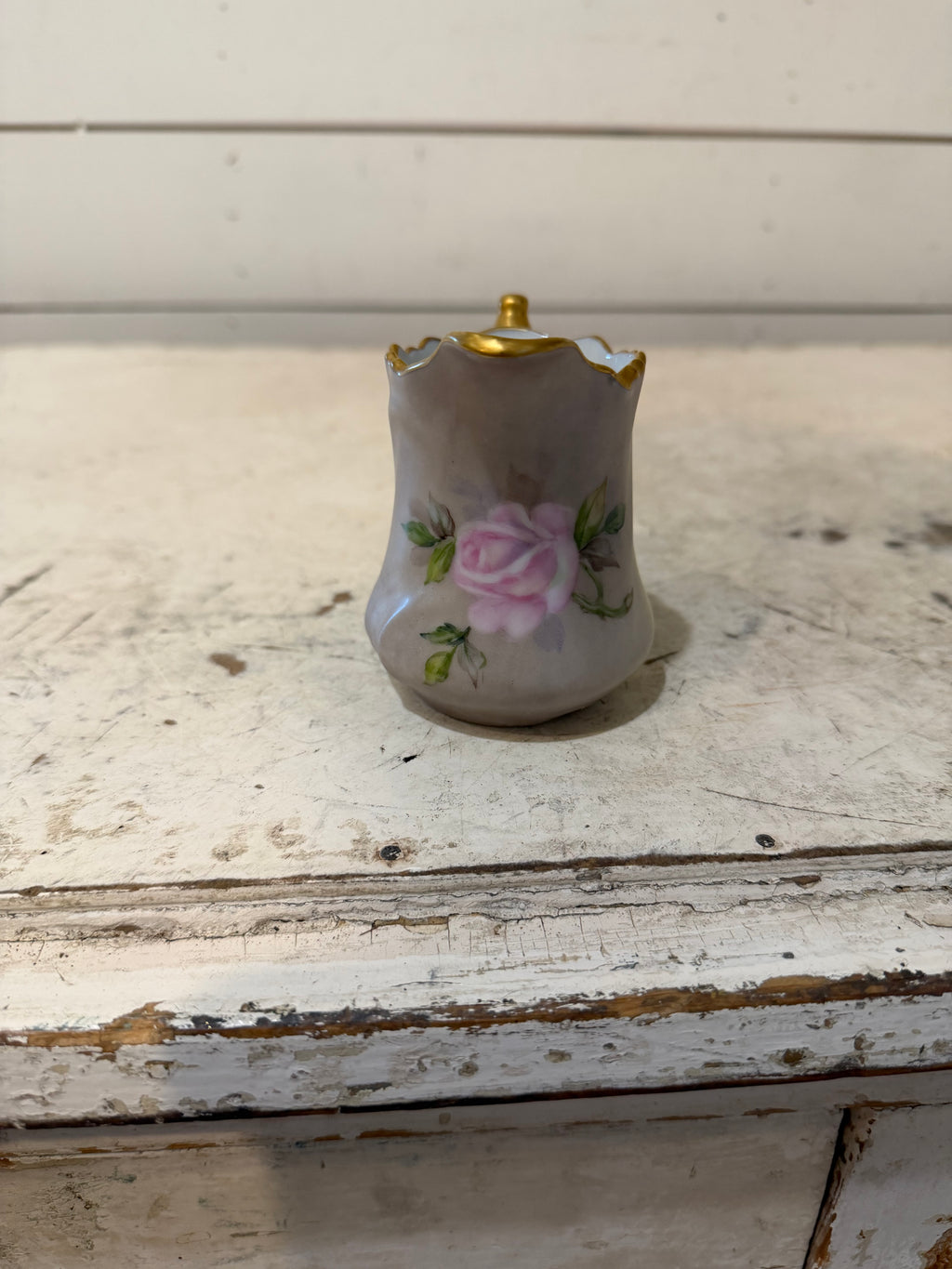 Hand Painted Floral Porcelain Creamer With Gold Handle