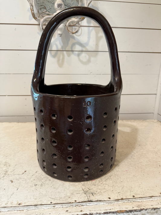 #10 Antique Salt Glazed Industrial Stoneware cheese strainer Dipping Baskets, Early 1900s